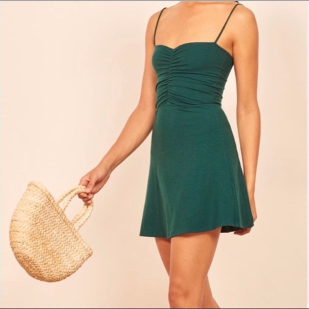 Reformation Emerald Green Mini Dress with Spaghetti Straps | S